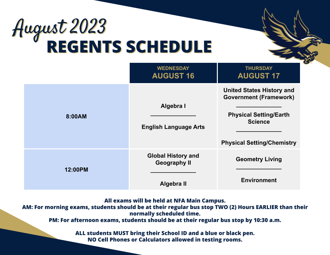 Regents Schedule | August 2023- News - NECSD